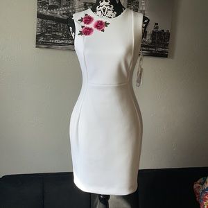 NEW CALVIN kLEIN Women's Sleeveless White Embroider Flowers Sheath Dress Size 4